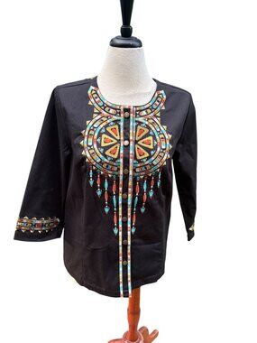 Tribal Southwest Theme Bob Mackie Wearable Art Embroidered Black Jacket Medium